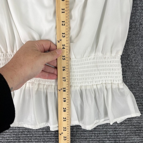 Japna Womens‎ S Lace Peplum Blouse Ivory Sleeveless Smocked Ruffle Feminine Chic - Picture 5 of 8